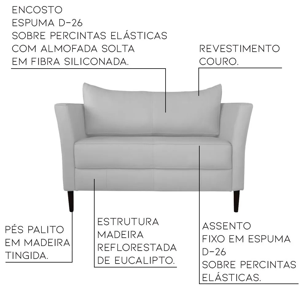 Conjunto Sofá 2 Lugares com 2 Poltronas Pés Palito Lubbock Couro Branco G58 - Gran Belo