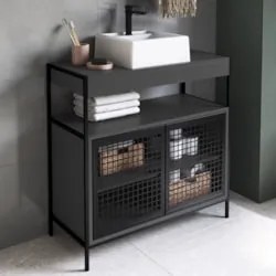 Gabinete de Banheiro 80cm Industrial com Cuba Liny Grafite Z54 - Mpoze