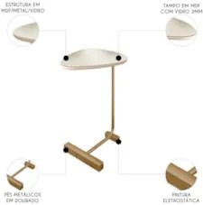 Mesa Lateral Apoio Para Sala Pé Metal Freya Off/Dourado E05 - Mpozenat