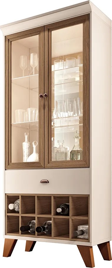 Cristaleira Bar e Adega Andorra Decorativa MDP/MDF Sala de Estar Off White/Castanho G26 - Gran Belo