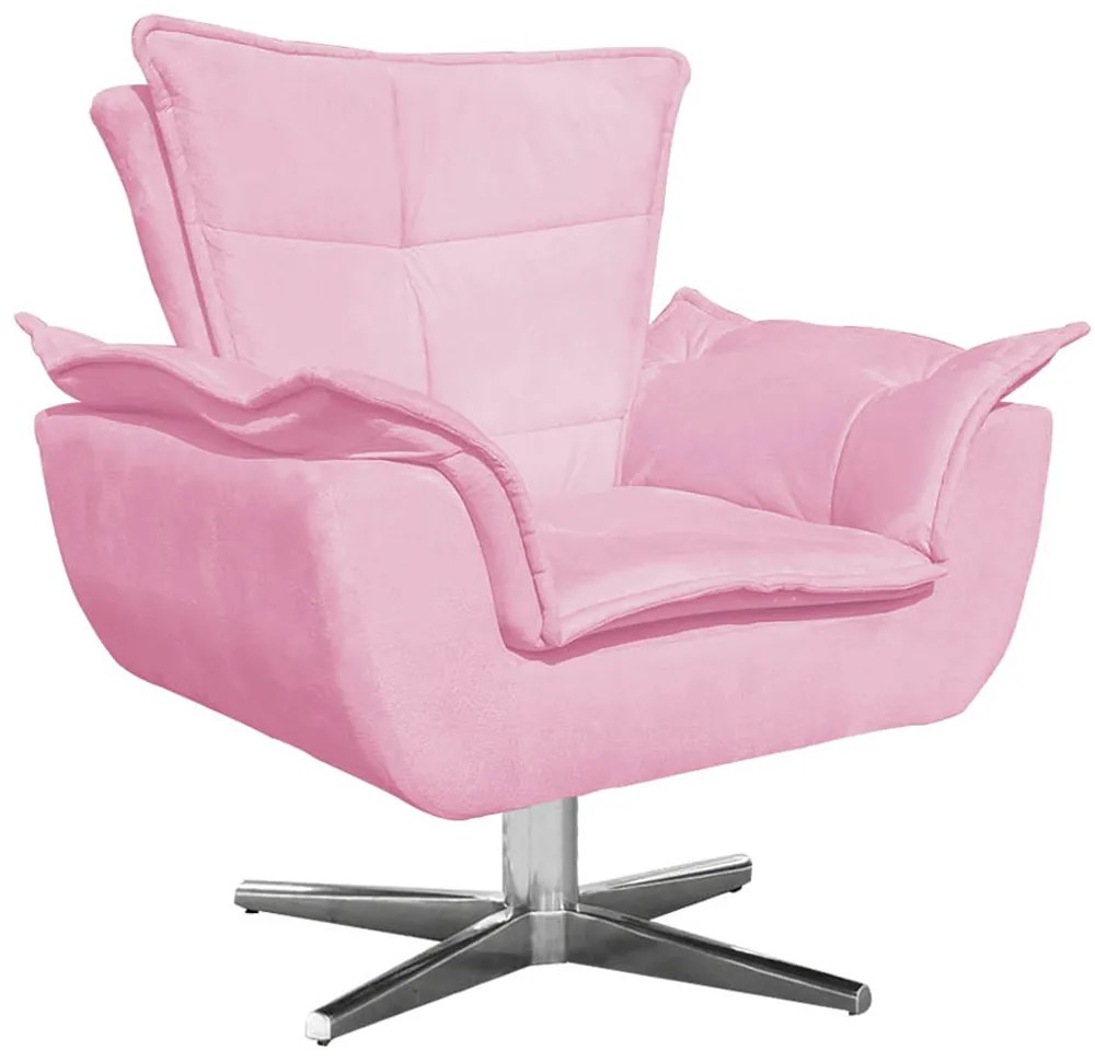 Poltrona Decorativa Base Giratória Cromada Charger Suede Rosa G19 - Gran Belo