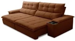 Sofá Retrátil 3 Lugares com Porta Copo 250cm Malta F05 Veludo Terracot