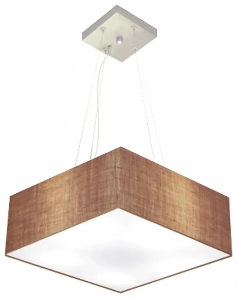Lustre Pendente Quadrado Md-4196 Cúpula em Tecido 15/45x45cm Palha - Bivolt
