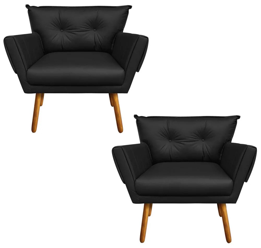 Kit 02 Poltronas Anitta Corino Pes Palito Castanho D03 - D'Rossi - Preto