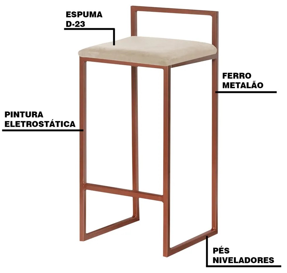 Banqueta Decorativa Selena Base Bronze Veludo Bege G41 - Gran Belo