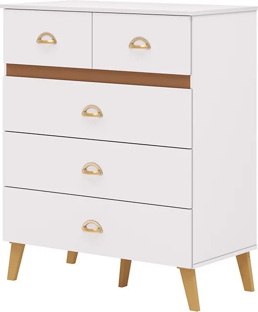 Cômoda Quarto 91cm com 5 Gavetas Isadora Flex Branco/Camarim V01 - D'Rossi