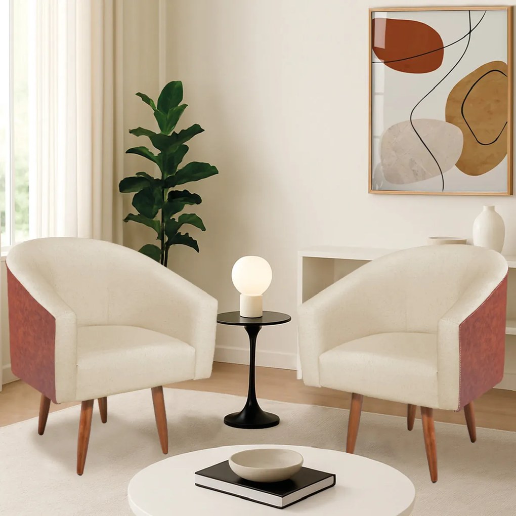 Kit 2 Poltronas Jade Decorativa Moderna Sala de Estar Quarto Escritório Conforto Corano Nozes e Bouclé Pés Palito