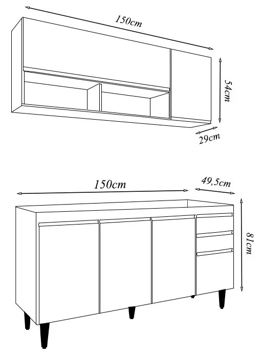Conjunto Balcão de Cozinha com Aéreo Tampo Dodoma MDP/BP Branco G96 - Gran Belo