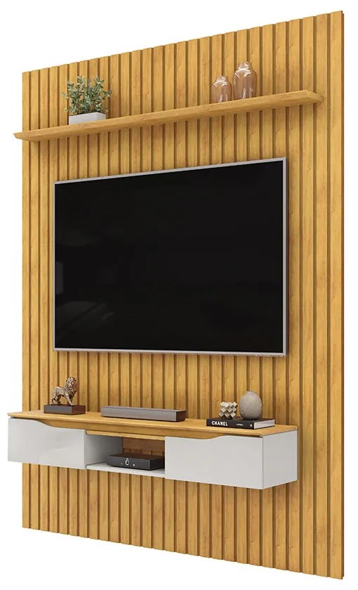 Painel Suspenso Ripado Seko TV 65" Portas Basculantes Borda Chanfrada Cedro/Bali G18 - Gran Belo
