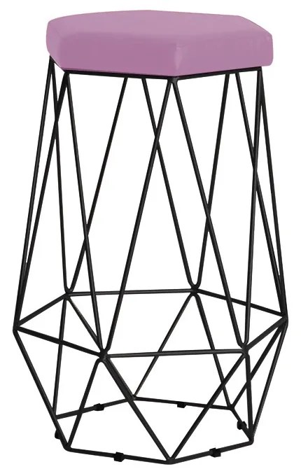 Banqueta Decorativa Rubel Base Preta Veludo Rosê G41 - Gran Belo