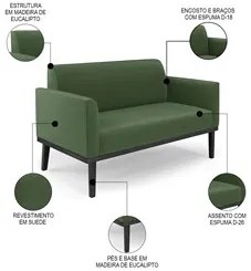 Sofá Namoradeira Base Madeira Preto Maressa Suede Verde - Ibiza