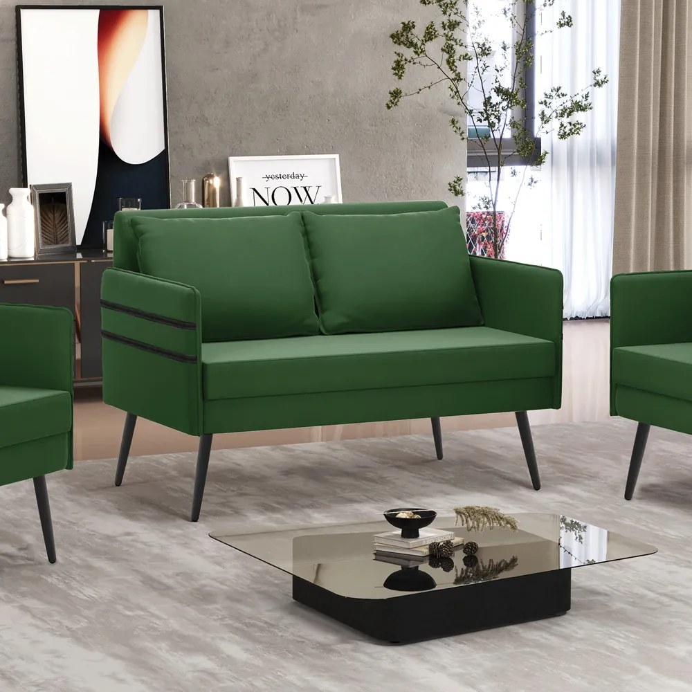 Namoradeira 02 Lugares Mari Suede Verde Pés Palito de Ferro - D'Rossi