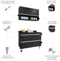 Armário de Cozinha Com Nichos CP01 Para Pia 100cm Z34 Preto - Mpozenat