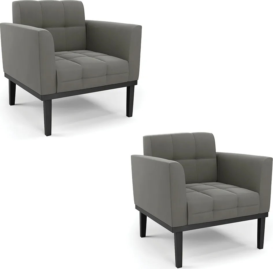 Kit 2 Poltronas Decorativas Karen Pés Fixo em Madeira Preto Suede Grafite G19 - Gran Belo