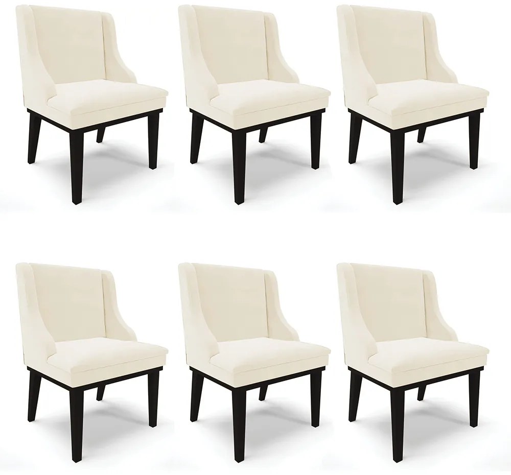 Kit 06 Cadeiras de Jantar Liz Veludo Bege Base Fixa Madeira Preto D03 - D'Rossi