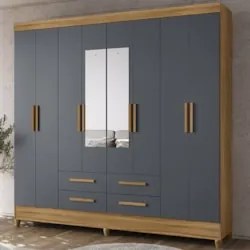 Guarda Roupa Casal 204cm Com Espelho Vitta Freijó/Cinza Z17 - Mpozena