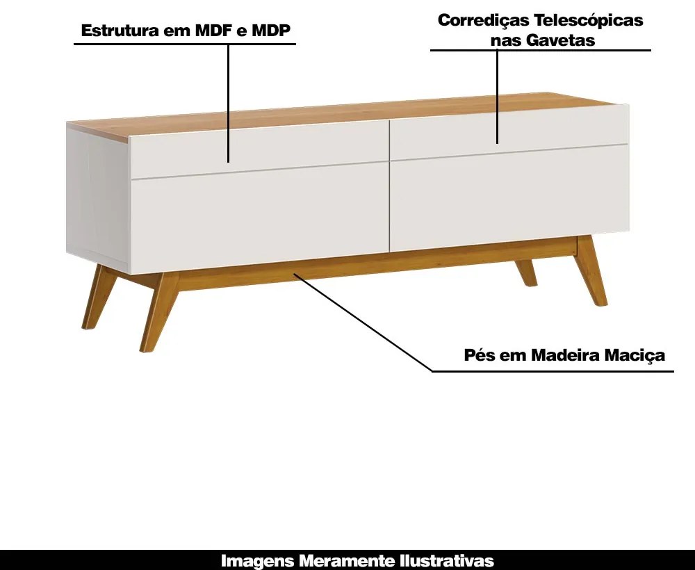 Rack Bancada 2 Gavetas 146cm Amy Off White/Nature G29 - Gran Belo
