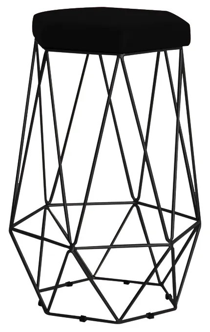 Banqueta Decorativa Rubel Base Preta Veludo Preto G41 - Gran Belo