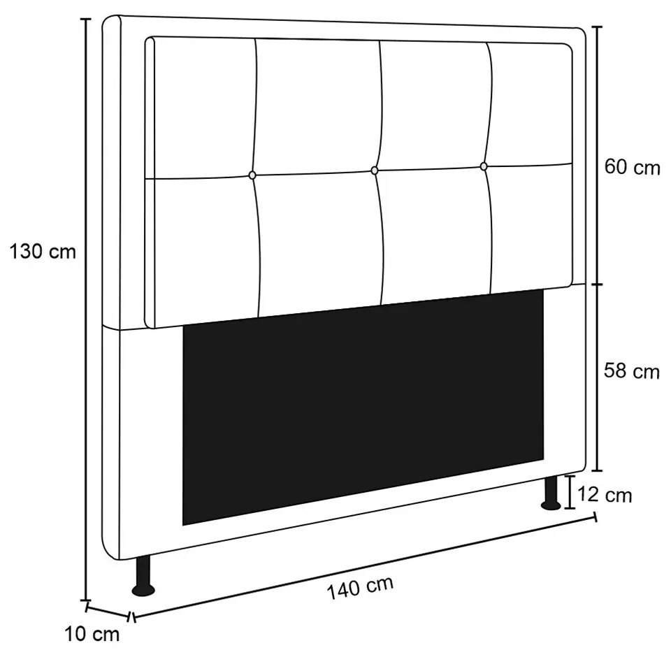 Cabeceira Ametista Para Cama Box Casal 140 cm Suede Preto - D'Rossi