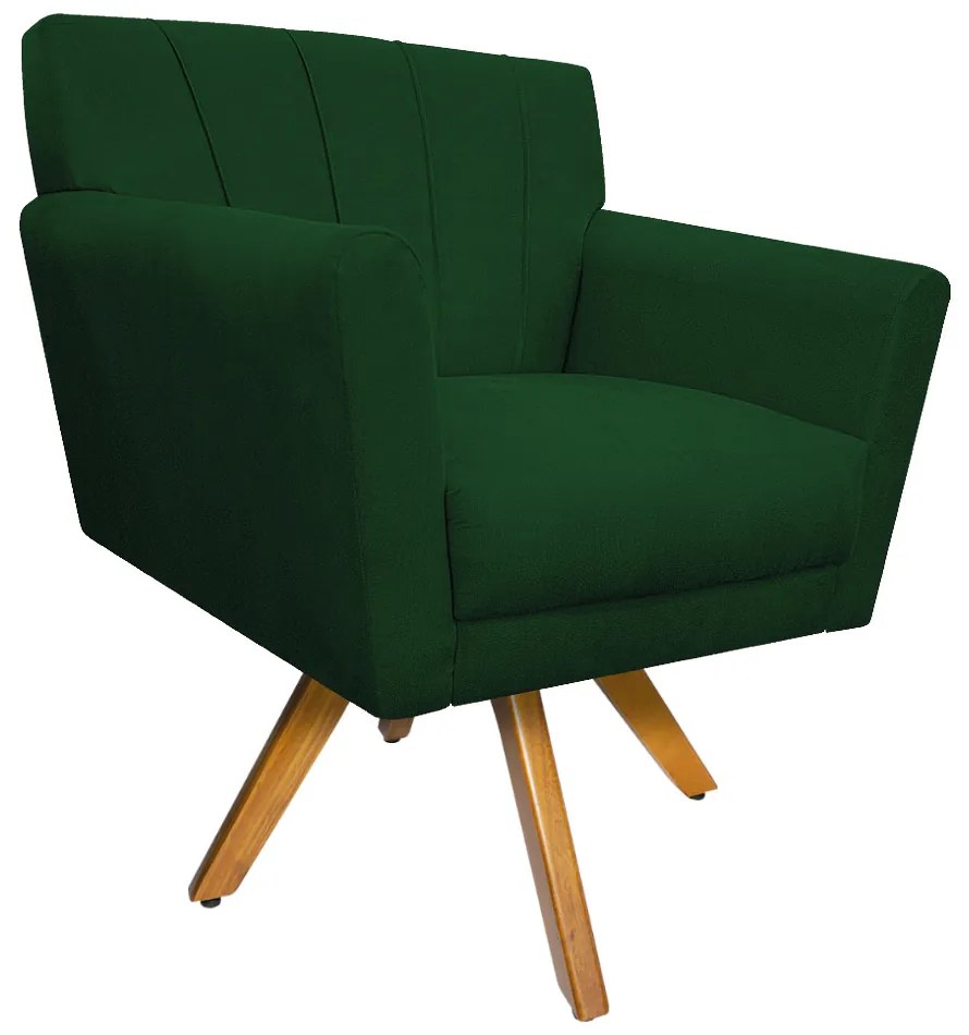 Poltrona Laura Base Giratória de Madeira Suede Verde - ADJ Decor