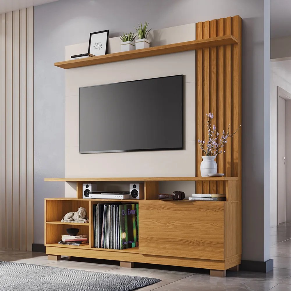 Home Theater Decorativo Ripado MDP/MDF Artheo Off White/Cinamomo G26 - HB Móveis