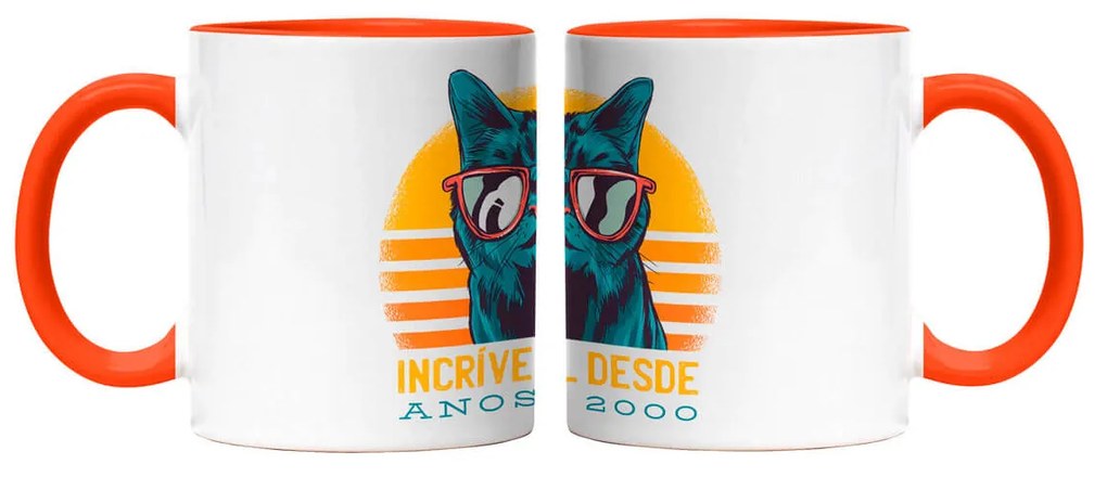 Caneca Incrível Desde Anos 2000 Geek Nerd Branca com Alça Laranja