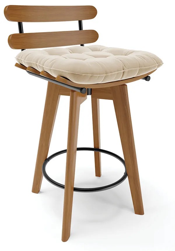 Banqueta Giratória Costela Suede Base Madeira MA70 - D'Rossi - Bege