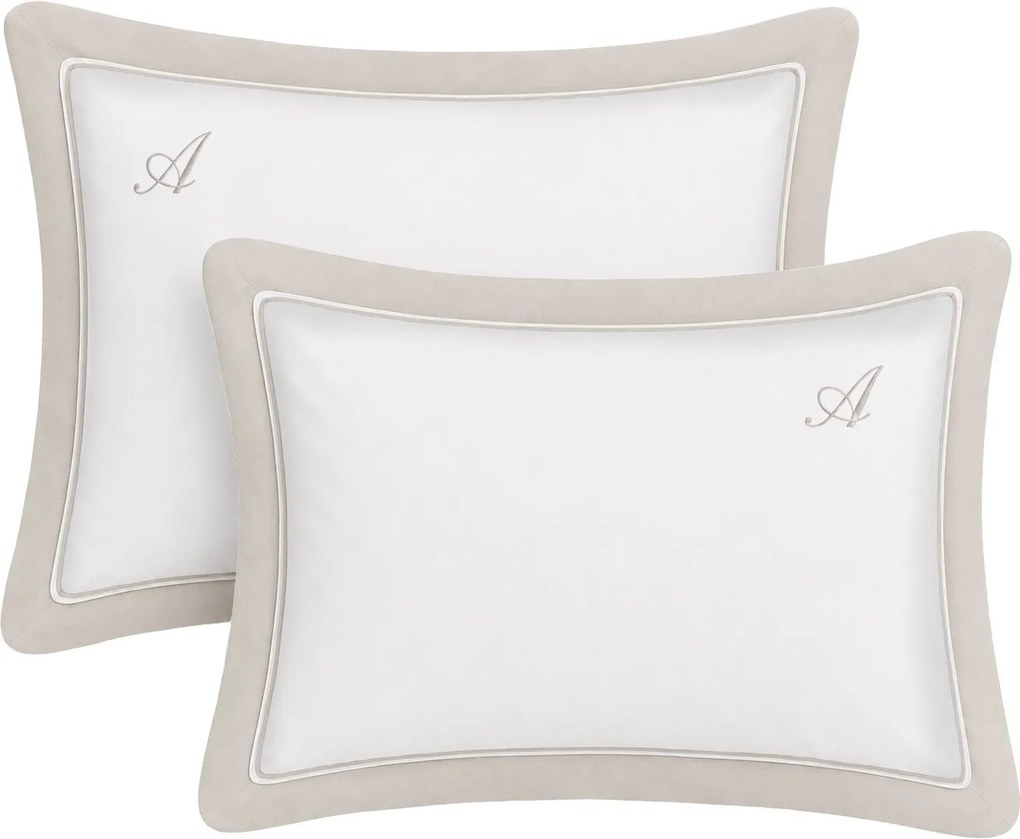 Jogo 2 Fronhas Literie 300 Fios Cetim Belmont 50x70cm - Branco e Platino  Branco e Platino