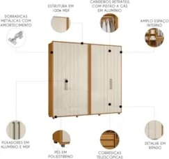 Guarda Roupa Casal 250cm Com 6 Portas Vibe Off/Cinamomo Z10 - Mpozenat
