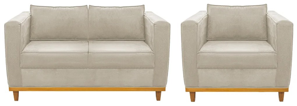 Kit Sofá 2 Lugares e Poltrona Europa Suede Bege ADJ Decor