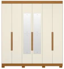 Guarda Roupa Casal 200cm com Espelho Viny A02 Off/Cinamomo - Mpozenato
