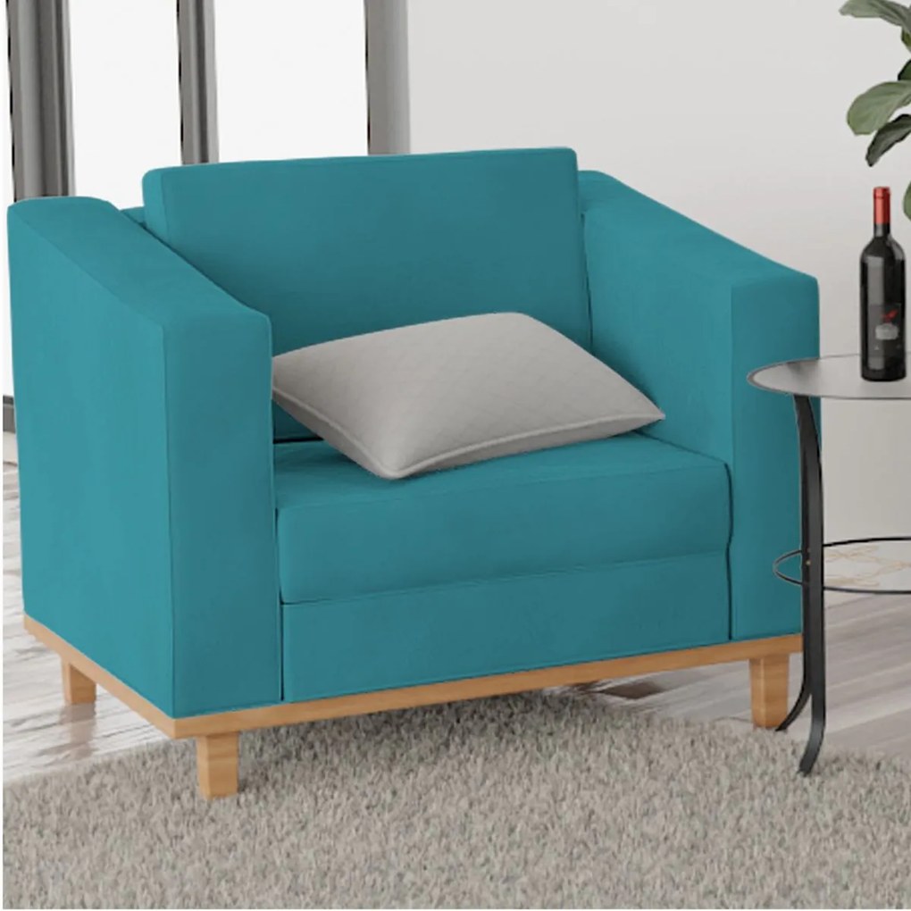 Kit Sofá 2 Lugares e 2 Poltronas Europa Suede Azul Turquesa ADJ Decor