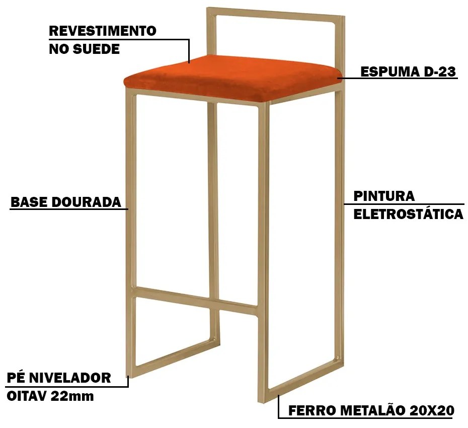 Banqueta Decorativa Jasmine Base Gold Suede Telha G41 - Gran Belo