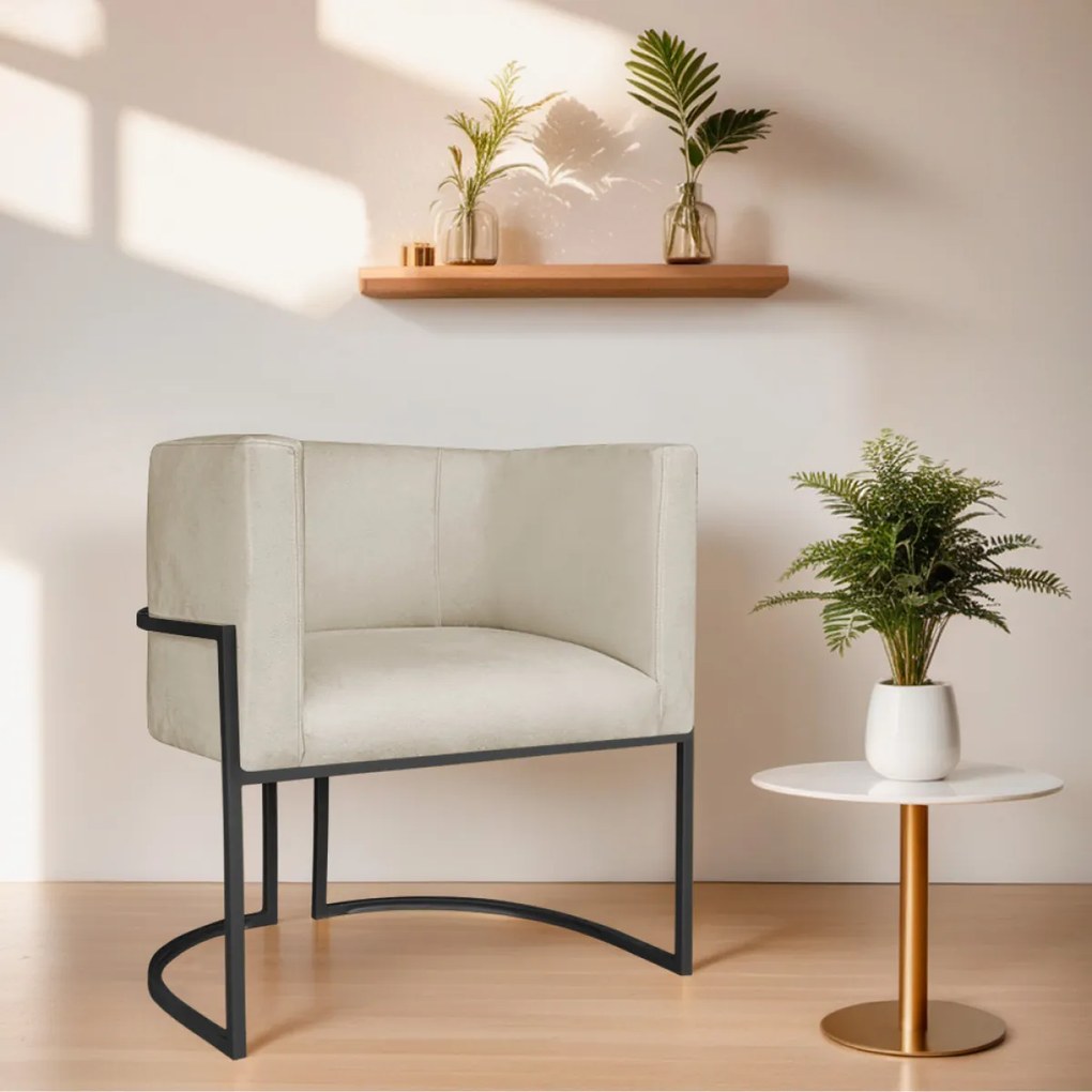 Kit 02 Poltronas Decorativas Luna Base de Ferro Preto Suede