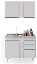 Armário Aéreo Indiana e Balcão Gabinete 100cm com Pia Inox Luziania Br