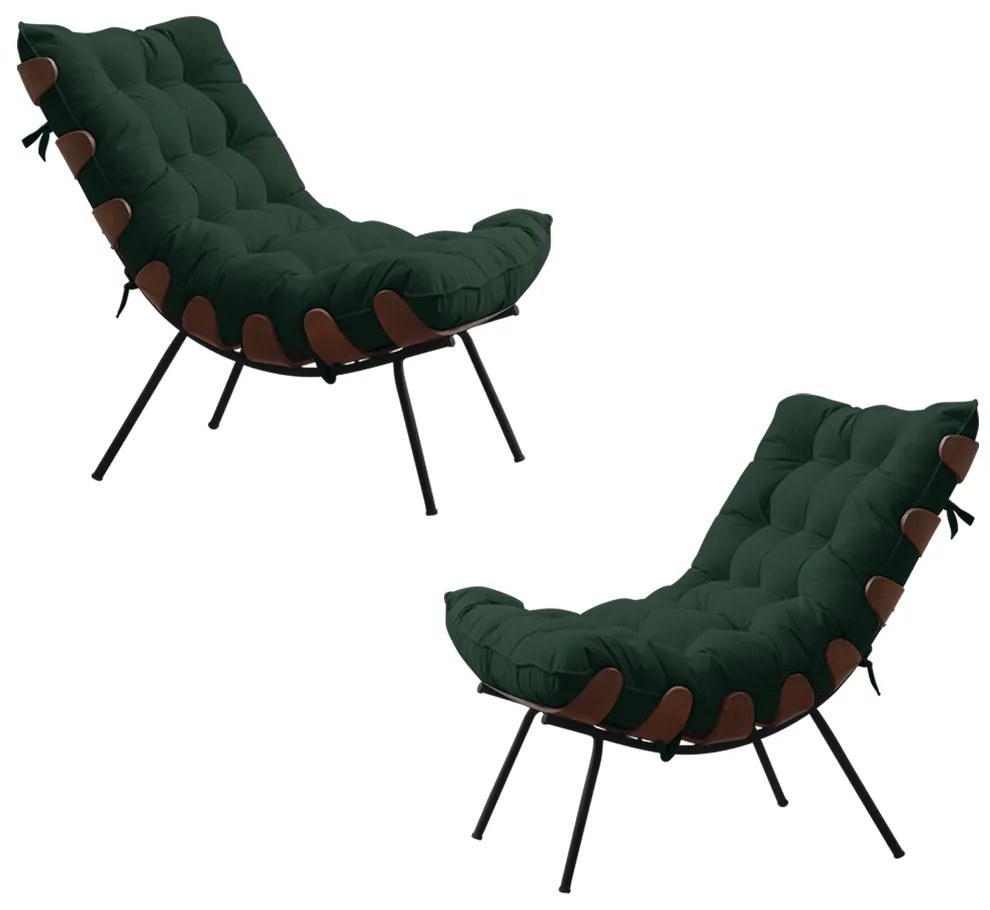 Kit 2 Poltronas Decorativas Sala de Estar Abel Base de Madeira Preto Suede Verde G41 - Gran Belo