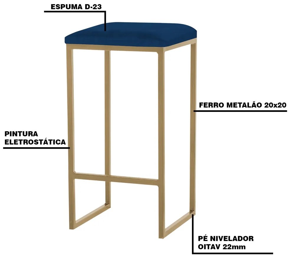 Banqueta Decorativa Billie Base Gold Veludo Azul G41 - Gran Belo