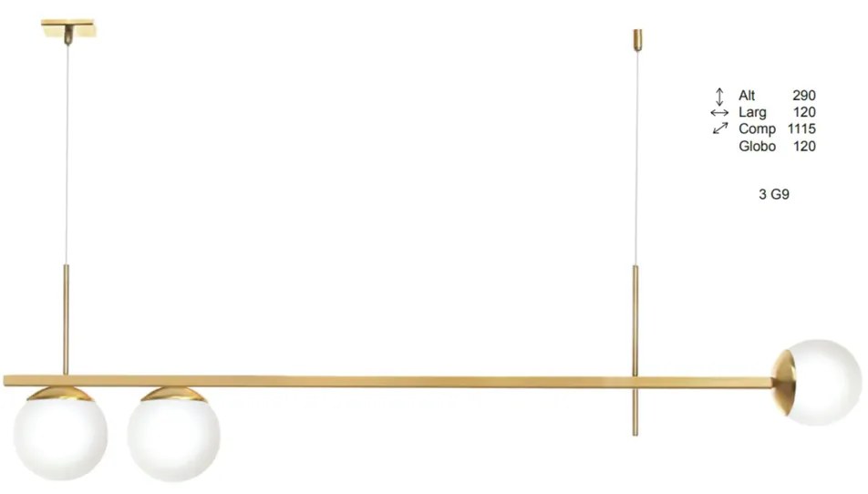 Pendente Tooren Retangular Assimetrico 111,5X12X29Cm Globo Ø12Cm 03Xg9... (PRETO, CLEAR (Transparente))