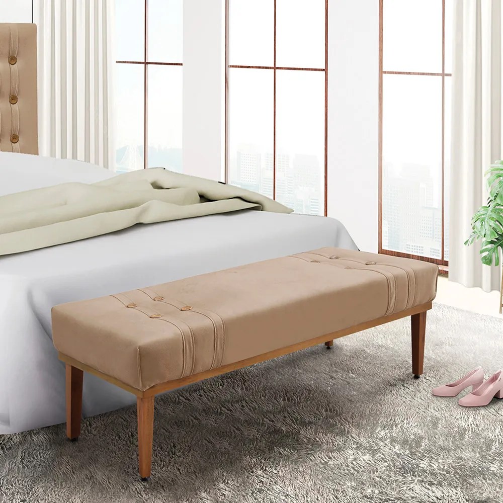 Divã Recamier Banco Base Madeira para Quarto Gênova 140cm Suede S04 - D'Rossi - Bege