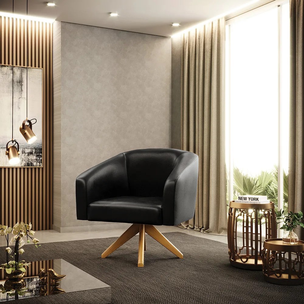 Poltrona Decorativa Giratória MA30 Kit 2 Stella Sintético PU D03 - D'Rossi - Preto