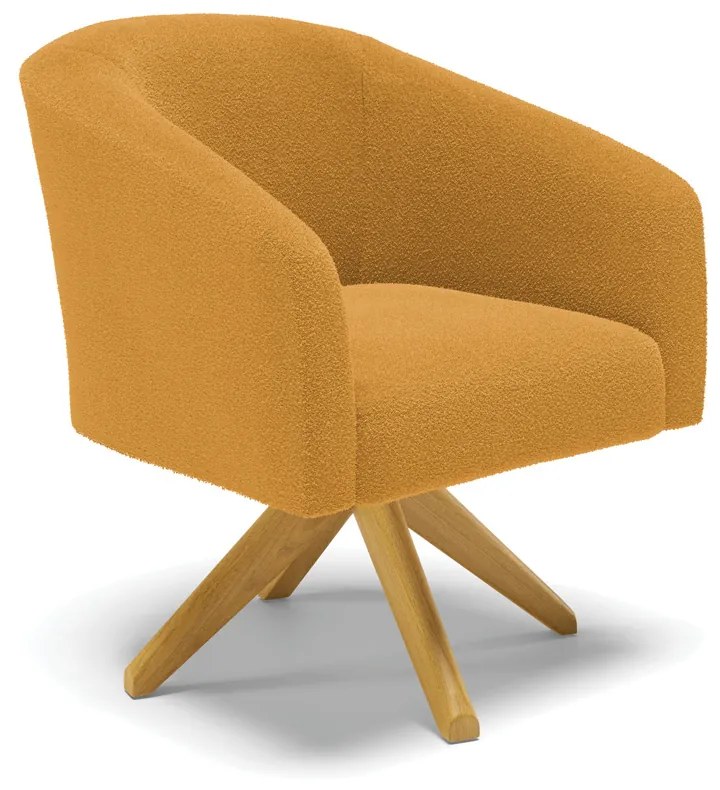 Poltrona Sala Decorativa Giratória Madeira Stella Bouclê D03 - D'Rossi - Mostarda