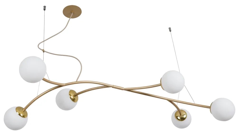 Pendente Zucca 34X105Cm 6Xg9 Cabo Aço Chumbador + Cabo Rayon / Globo Ø... (BT - Branco Texturizado, FOSCO)