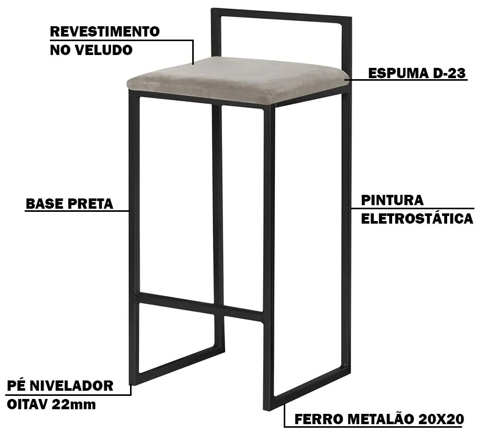 Kit 2 Banquetas Decorativa Jasmine Base Preto Veludo Cinza G41 - Gran Belo