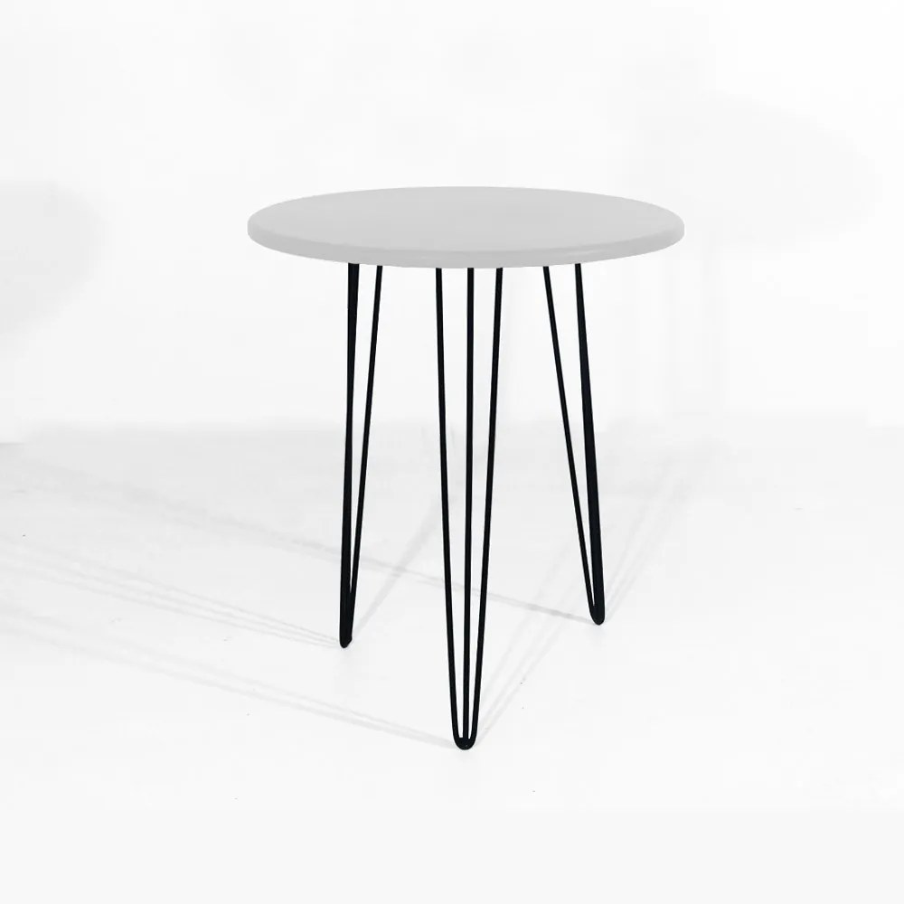 Mesa Lateral Decorativa Sandy Pés Hairpin Legs Preto Tampo Branco