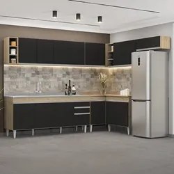 Armário de Cozinha Modulado de Canto 8 Peças CP27 com Pia Inox Castanh