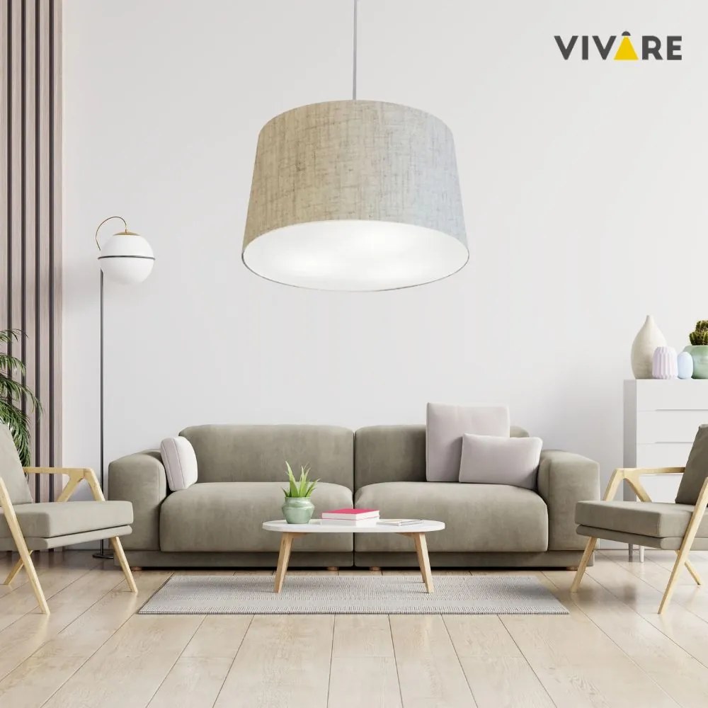 Lustre Pendente Cone Md-4156 Cúpula em Tecido 30/45x40cm Rustico Bege - Bivolt