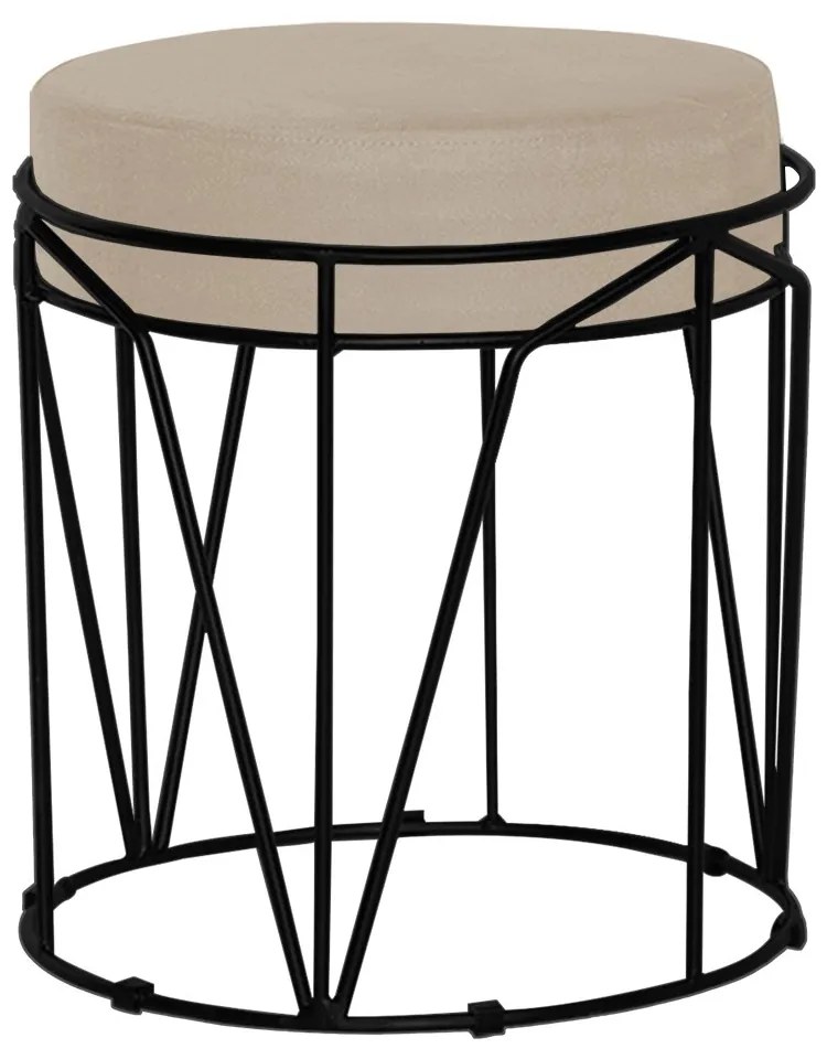 Puff Decorativo Sala de Estar Base Preto Chloe Veludo Bege G41 - Gran Belo