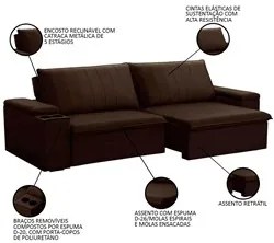 Sofá Retrátil Reclinável 3 Lugares 245cm Baluart F05 Veludo Marrom - M
