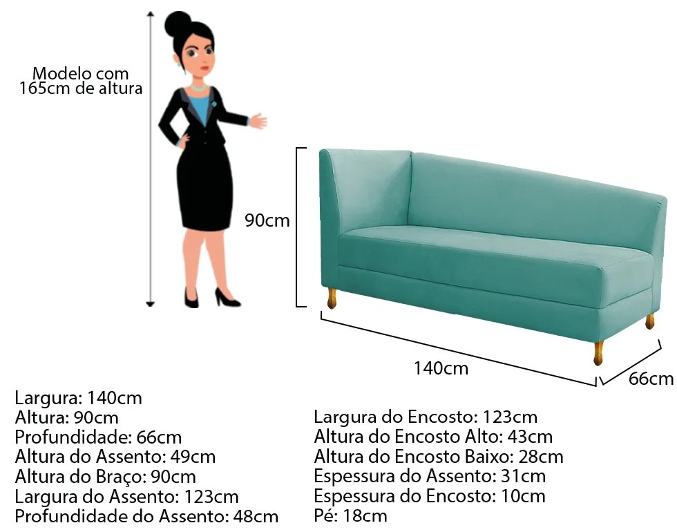 Recamier Valéria 140cm Lado Esquerdo Suede Azul Tiffany- ADJ Decor