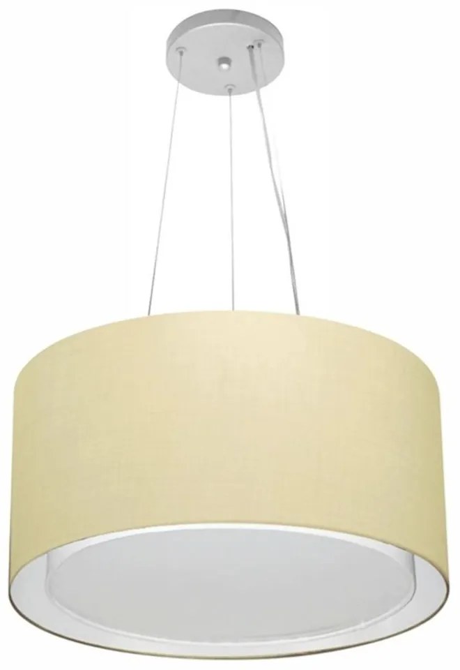 Lustre Pendente Cilíndrico Duplo Md-4123 Cúpula em Tecido 40x25cm Algodão Crú - Bivolt